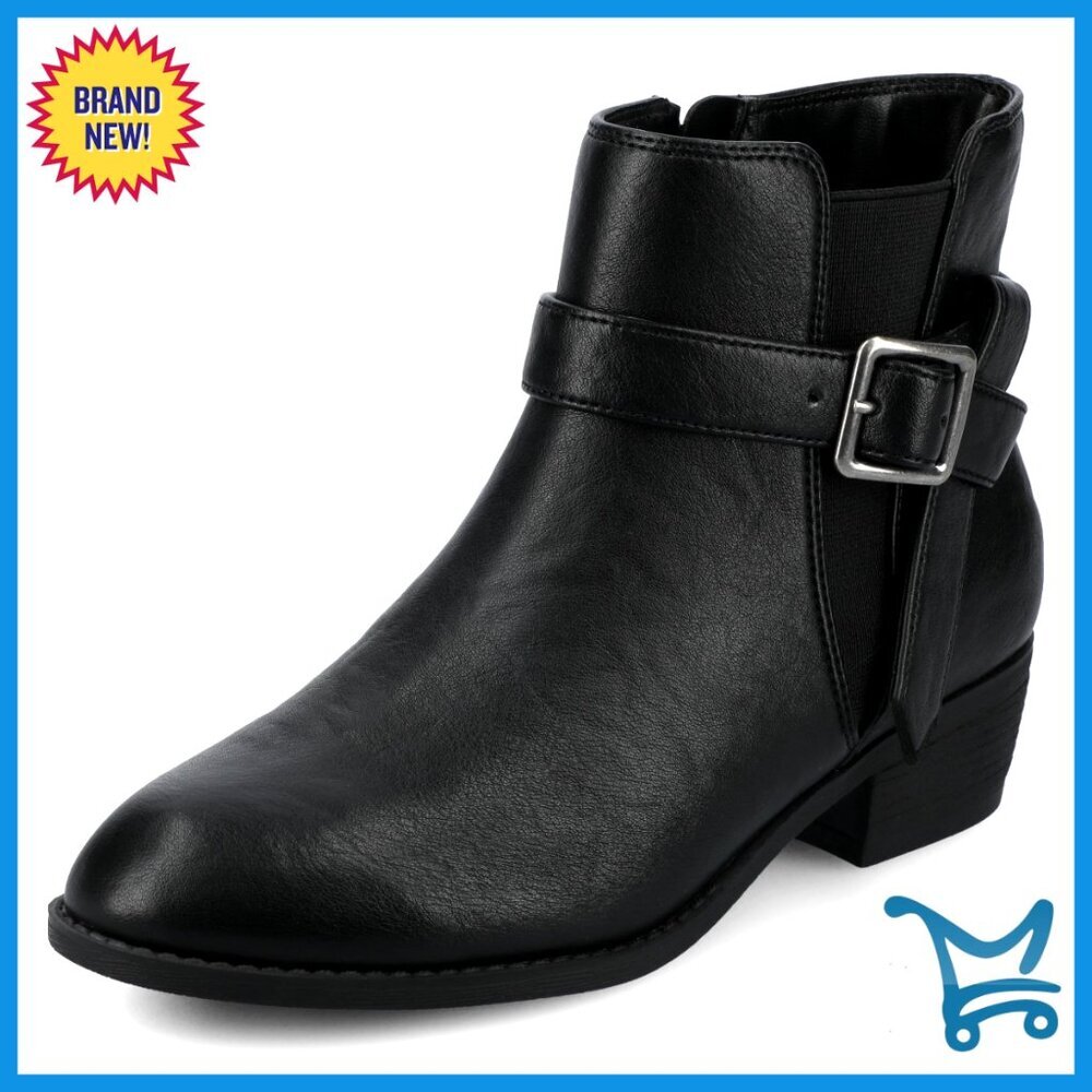 Women's Ankle Booties with Buckle Strap, 1.5-Inch Heel, Almond Toe